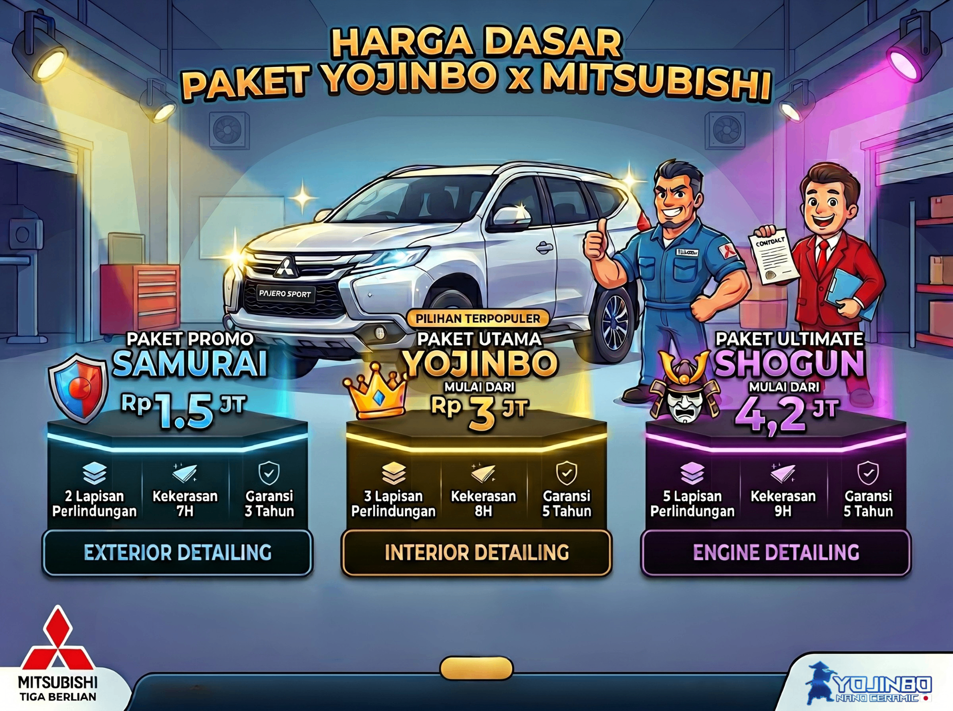 Brosur Dealer Yojinbo × Mitsubishi — desain grafis Brosur Promosi oleh HEXADECA Solutions